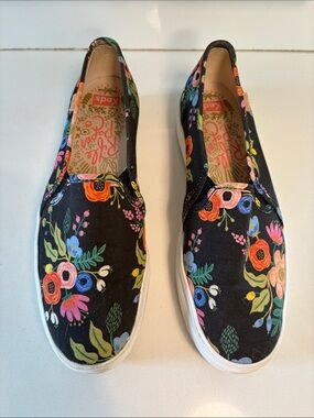 Keds x Rifle Paper Co. Slip-On Sneakers in Black with Multicolour Floral Print